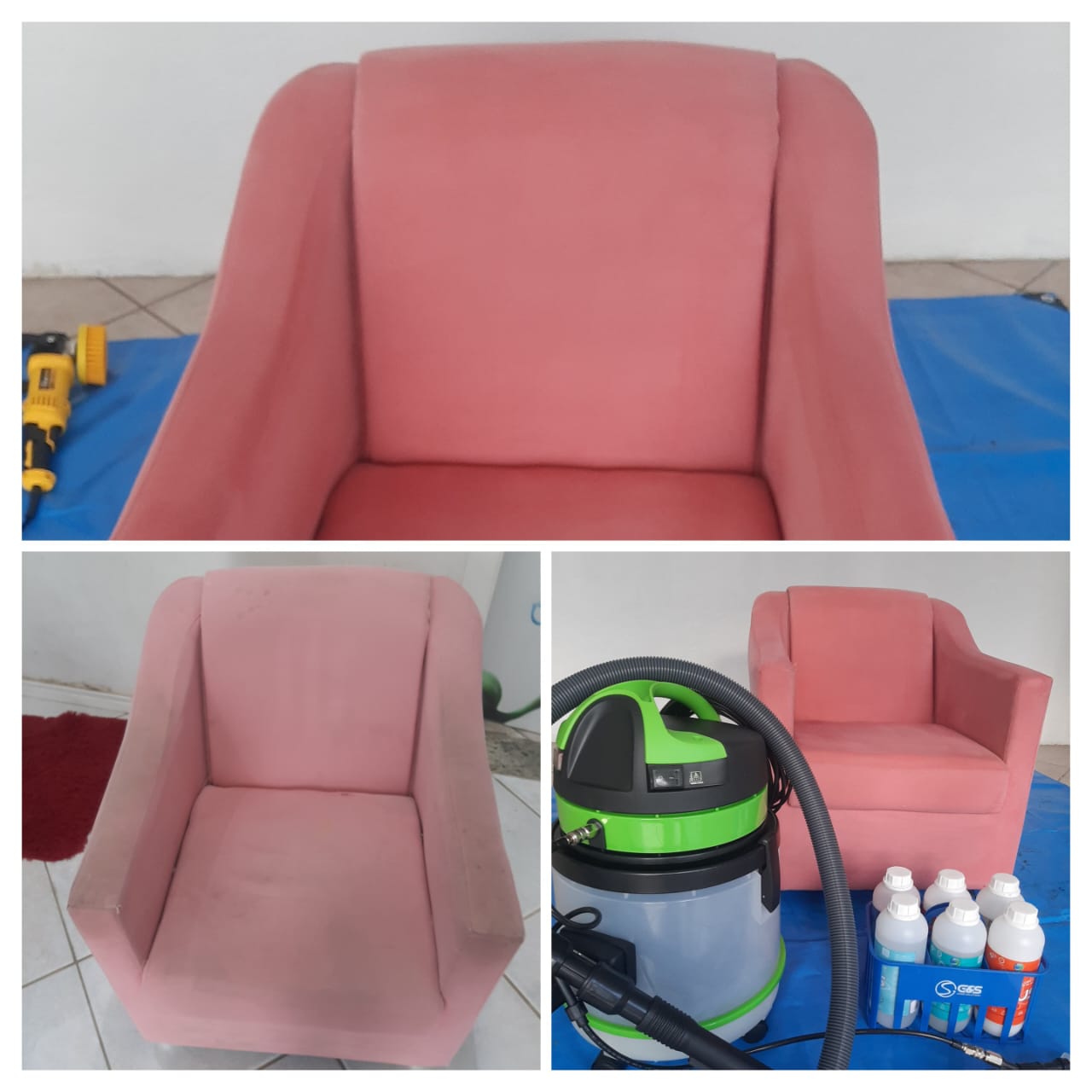 Antes e depois da higienização de poltrona - Engiclean